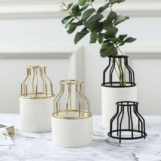 Soléna – Vase en céramique et métal texturé et sculptural