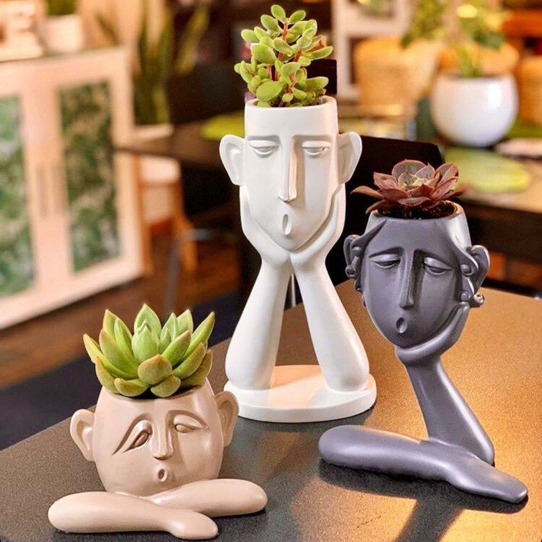 Solène – Trio de sculptures cache-pots artisanales et texturées