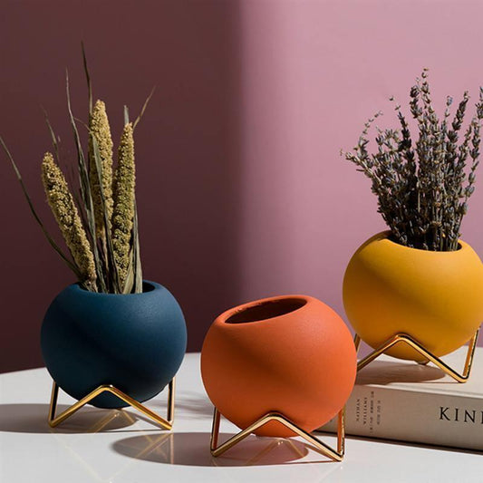 Soléna – Cache-pot en céramique artisanal et coloré avec support