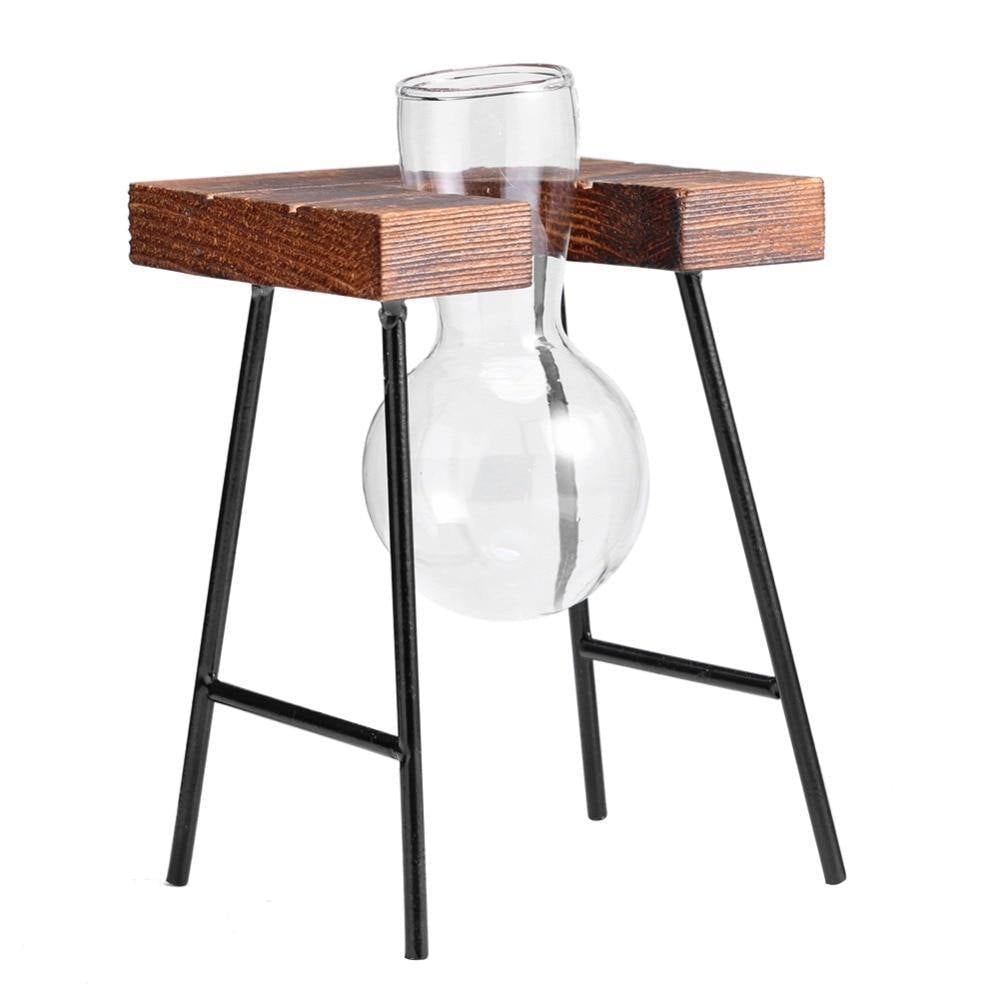 Lunara – Vase en verre suspendu artisanal avec support bois et métal