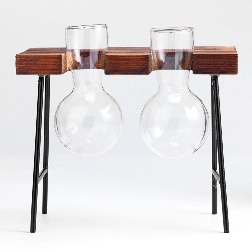 Lunara – Vase en verre suspendu artisanal avec support bois et métal
