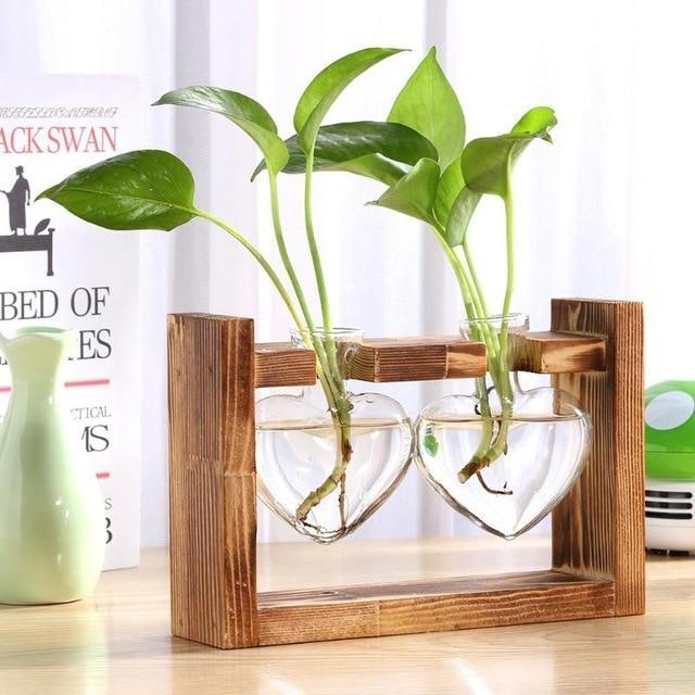 Lunara – Vase de bouturage en verre et bois artisanal et décoratif